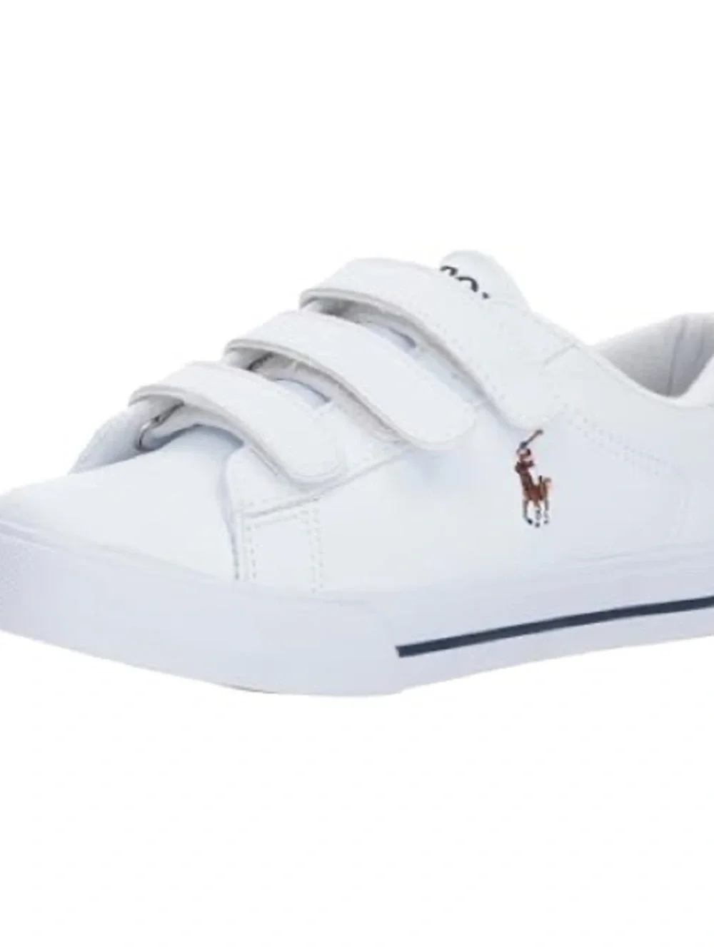 Polo by Ralph Lauren White Kids Velcro Sneakers with Navy Trim